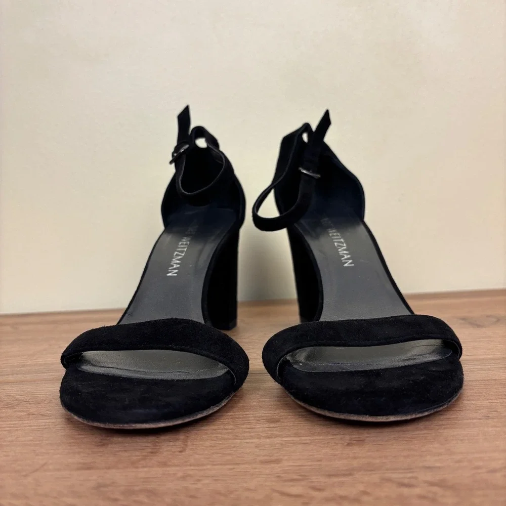 STUART WEITZMAN NearlyNude Heel Sandals Black Suede Women Size 7 Formal Open Toe